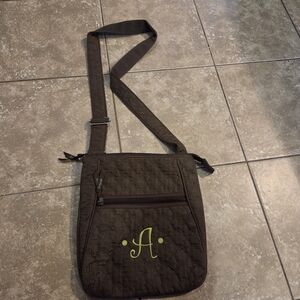 Thirty-One Brown Boho Hippie Crossbody Bag with Monogrammed A